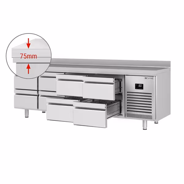 Rashladni pult PREMIUM PLUS - 2452x600 mm - 510 l - Ventilirano hlađenje - s 8 ladica - Podignuti rub