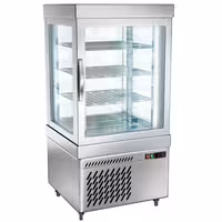 4-Sided Glass Display Freezer - 230L - 670mm - with 3 rotating glass shelves - 1 glass door - for patisserie