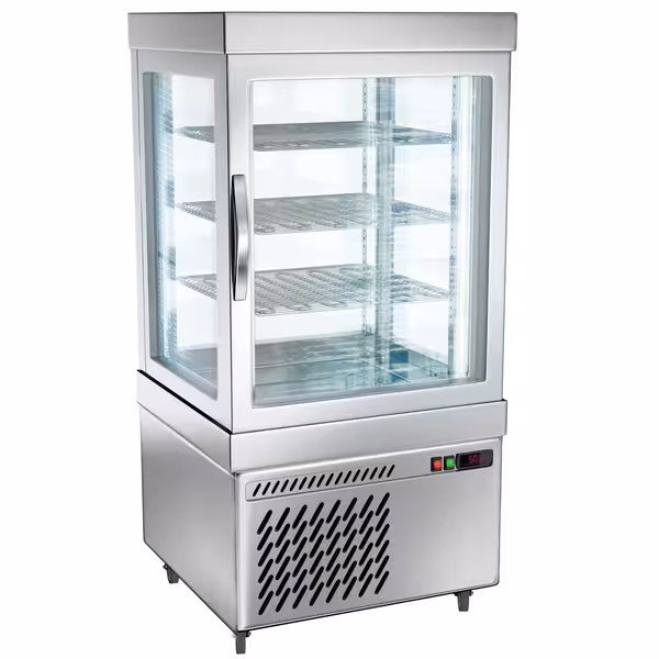 4-Sided Glass Display Freezer - 230L - 670mm - with 3 rotating glass shelves - 1 glass door - for patisserie