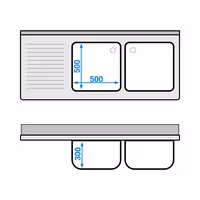 Sudoper s ormarićem PREMIUM - inox - 1600 x 700 mm - sa 2 korita - korita desno