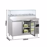 Stół przygotowawczy PREMIUM – 1360 mm – z 2 drzwiami – z nadstawką szklaną na 7x GN 1/3