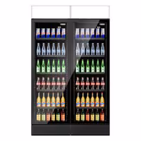 (2 pcs) Commercial Beverage Display Fridge with Illuminated Canopy - 1190mm - 345 Litres - with 2 hinged glass doors - LED lighting - digital controller with temperature display - Black - Temperature range 2 to 10 °C