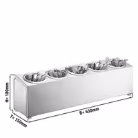Cutlery Cylinder Holder - 630x150mm - Height: 180mm - Stainless steel - incl. 5 Holders