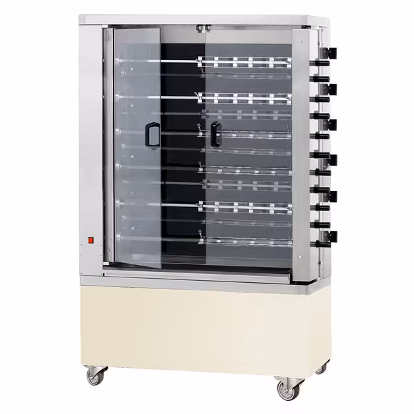 Commercial Electric Chicken Rotisserie Oven - Glass-Ceramic - 28.8kW - with 11 Skewers for up to 66 chickens