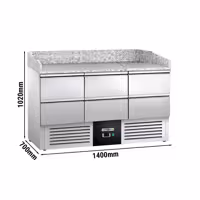 Commercial Pizza Prep Counter - Granite Top PREMIUM - 1400x700mm - with 0 doors & 6 dough drawers