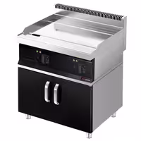 Plancha eléctrica Fry top - placa de cromo duro - 8,0 kW - Liso - Superficie de cocción: 795x535mm - con armario base 2 puertas