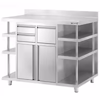Radni ormarić – za aparat za kafu – 1400 x 600 mm – sa 2 krilna vrata, 2 fioke, metlom, 6 polica i odbojnim rubom