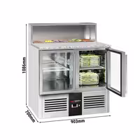 Pult za pripremu salate PREMIUM - 903 mm - 2 staklena vrata - s ugradnim ležištem za 5x GN 1/6 i poklopac od nehrđajućeg čelika
