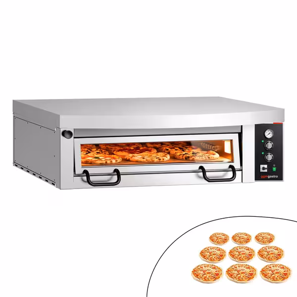 Electric Deck Pizza Oven Power   - Single Deck - Refractory Stone Deck - 9 x Ø 34cm (13.4") - 230V 3 Phase - Mechanical Controls - incl. Hood