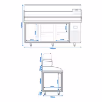 Table réfrigérée à pizza Premium PLUS - 1980x700 mm - avec 1 porte & 4 tiroirs - incl. vitrine réfrigérée - 9x GN 1/4