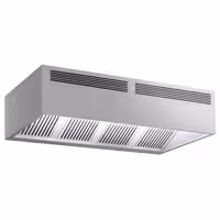 Campana central cúbica profesional con inducción de aire - 2400mm - sin motor - con filtros de lamas - LED - bandeja recogegrasas