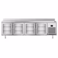 Stół chłodniczy barowy do napojów Premium PLUS – 2452 x 600 mm – z 4 drzwiami szklanymi i rantem