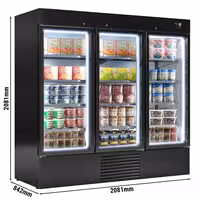 Commercial multideck display freezer - 2081mm - 2030L - with 3 hinged glass doors & 8 shelves - Black