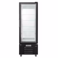 4-Sided Glass Display Fridge - 340L - 650mm - Double glazing - square - with 5 adjustable glass shelves - 1 rear glass door - Black