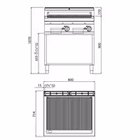 Lávaköves gázgrill - 13,8 kW - Öntöttvas grillrács - Szabadon álló kivitel - Rozsdamentes acél kivitel