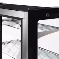 Cukrárenský pult Maxi - kulatá - obslužná - pro dorty - 633 l - 1 800 mm - 2 posuvné skleněné dveře - přední sklo kulaté - s 3 policemi