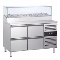 Stół przygotowawczy PREMIUM – 1360 mm – z 4 szufladami – z nadstawką szklaną na 7x GN 1/3