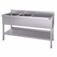 Stainless Steel Commercial Sink Unit ECO - 2000x700mm - with Double Bowl Left-hand - with Undershelf - with Upstand