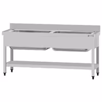 Sudoper za lonce ECO - 1600x600 mm - s donjom policom - s 2 koritima - korita sredina - inox