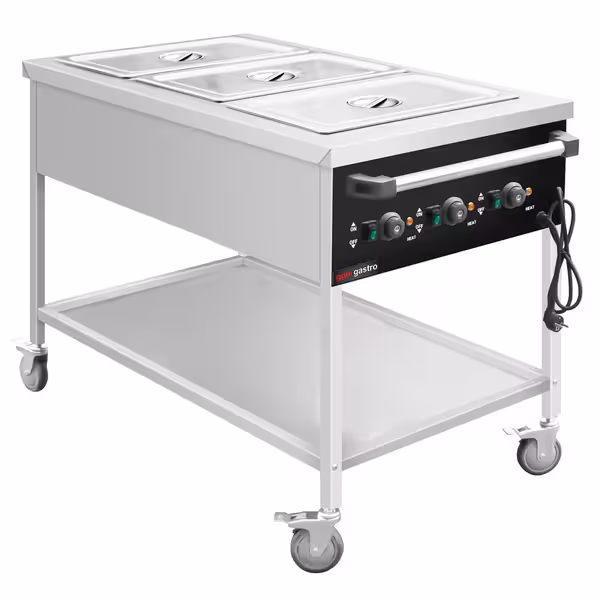 Toplovodna kupka grijana kolica - 3 kW - 3x GN 1/1 - odvojena regulacija temperature po bazenu - s odvodnim ventilom