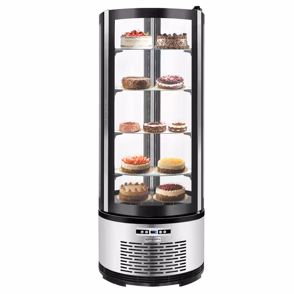 4-Sided Glass Display Fridge Self-Service - 360L - 680mm - Double glazing - round - with 4 glass shelves - 1 self-closing door - for patisserie