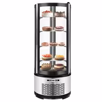 4-Sided Glass Display Fridge Self-Service - 360L - 680mm - Double glazing - round - with 4 glass shelves - 1 self-closing door - for patisserie