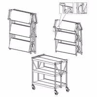 Cărucior de servire – pliabil – din plastic, 880 x 500 mm – cu 3 rafturi