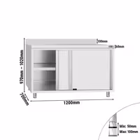 خزانة قاعدية ستانلس ستيل KOPENHAGEN ECO - 1200x700mm - مع أبواب منزلقة & مع حاجز خلفي