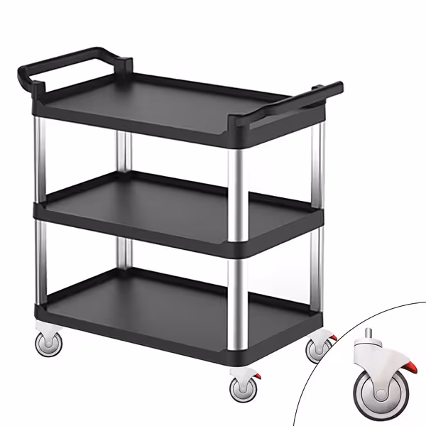 Carrello di Servizio - Plastica - 800x500mm - 3 Ripiani - con Ruote Silenziose