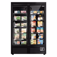 Commercial multideck display freezer - 1260mm - 991L - with 2 double‑glazed hinged glass doors & 5 shelves - Black