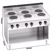 Elektriskā plīts Sērija 700 - 15,6 kW 400 V - 6 plāksnes apaļi - vaļējā korpusā - LORENZO 700 - 1200x714x1070 mm