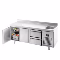 Mostrador refrigerado PREMIUM PLUS - 1960x600mm - de trabajo con fregadero - 2 puertas y 2 cajones (bloque 2x1/2) - encimera con alzaprinas - 385 l