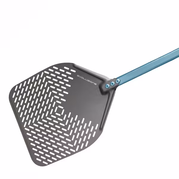 Lopata za pizzu - EVOLUZIONE - anodizirani aluminij - ojačana lopata - 330x330 mm - perforirana - tvrda anodizacija (S.H.A.) - drška aluminijska