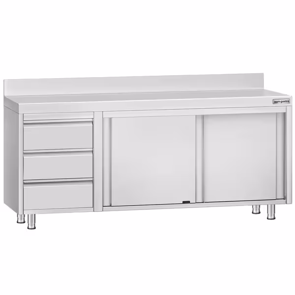 خزانة قاعدية ستانلس ستيل KOPENHAGEN ECO - 2000x600mm - وحدة أدراج 3 يسار - مع حاجز خلفي