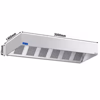 Commercial Wall-Mounted Extractor Hood with Motor – 3000mm – with Speed Controller, Baffle Filters & Lighting