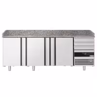 Stół chłodniczy do pizzy PREMIUM – 2150 x 800 mm – z 3 drzwiami i 3 szufladami