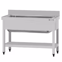 Grovdiskbänk i rostfritt stål ECO - 1000x700 mm - med underhylla - 1 ho mitten - extra djup ho - med stänkskydd