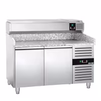 Stół chłodniczy do pizzy PREMIUM - 1500x800mm - z blatem granitowym - 2‑drzwiowy - z nadstawką chłodniczą - 6x GN 1/3