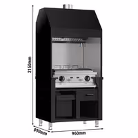 Commercial Gas Chargrill BERLIN - 960mm - 790mm Deep - 4 Grill Grids - Cast-Iron Cooking Grids - Black