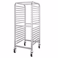 Inox kolica za poslužavnike - za 15 poslužavnika 530x370 mm - kotači Ø 125 mm (2 s kočnicom)