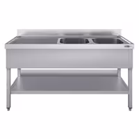 Stainless Steel Commercial Sink Unit ECO - 1600x700mm - with Double Bowl Right-hand - with Undershelf - with Upstand