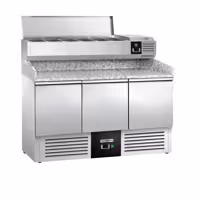 Commercial Pizza Prep Counter - Granite Top PREMIUM - 1400x700mm - with 3 doors - incl. refrigerated topping unit - 6x GN 1/4