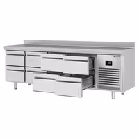 Commercial Counter Fridge PREMIUM PLUS - 2452x700mm - with 8 drawers [1/2] - with upstand - capacity 625 litres