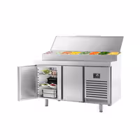 Table réfrigérée de préparation - 1468 x 600 mm - avec 2 portes - superstructure en inox 8x GN 1/4