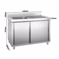 Sudoper s ormarićem PREMIUM - inox - 1400 x 600 mm - s 1 koritom - korito lijevo