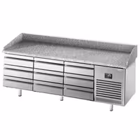 Table réfrigérée à pizza Premium PLUS - 1980 x 700 mm - avec 9 tiroirs
