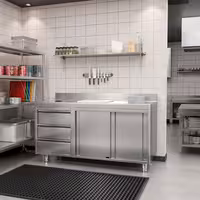 خزانة عمل ستانلس ستيل KOPENHAGEN PREMIUM - 1400x600mm - مع وحدة أدراج 3 يسار و2 أبواب منزلية & مع حاجز خلفي