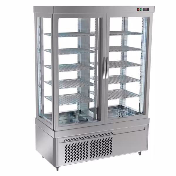 4-Sided Glass Display Fridge - 935L - 1320mm - with 10 adjustable shelves - 2 glass doors - Silver