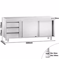 خزانة قاعدية ستانلس ستيل KOPENHAGEN PREMIUM - 2000x600mm - أبواب منزلقة - وحدة أدراج 3 يسار