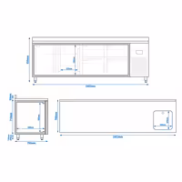 Mostrador refrigerado PREMIUM PLUS - 2452x700mm - de trabajo con fregadero (1 cubeta) - 2 puertas y 4 cajones - encimera con alzada - 630l